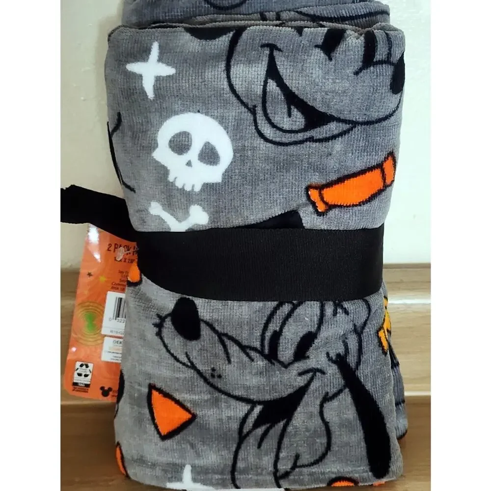 Disney Halloween Mickey Mouse Pluto Gray Hand Towel Set of 2 16